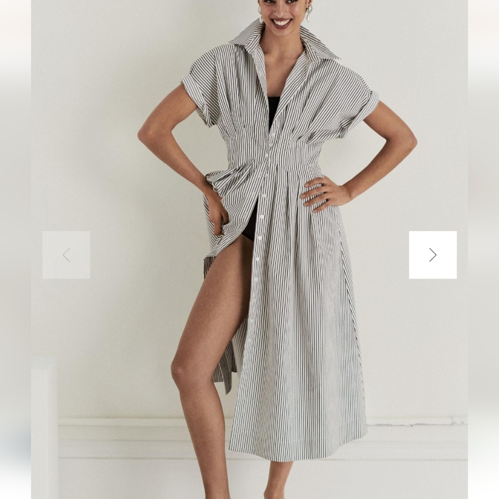 The Tobie Button-Front Pleated Shirt Dress by Exquise size S anthropologie